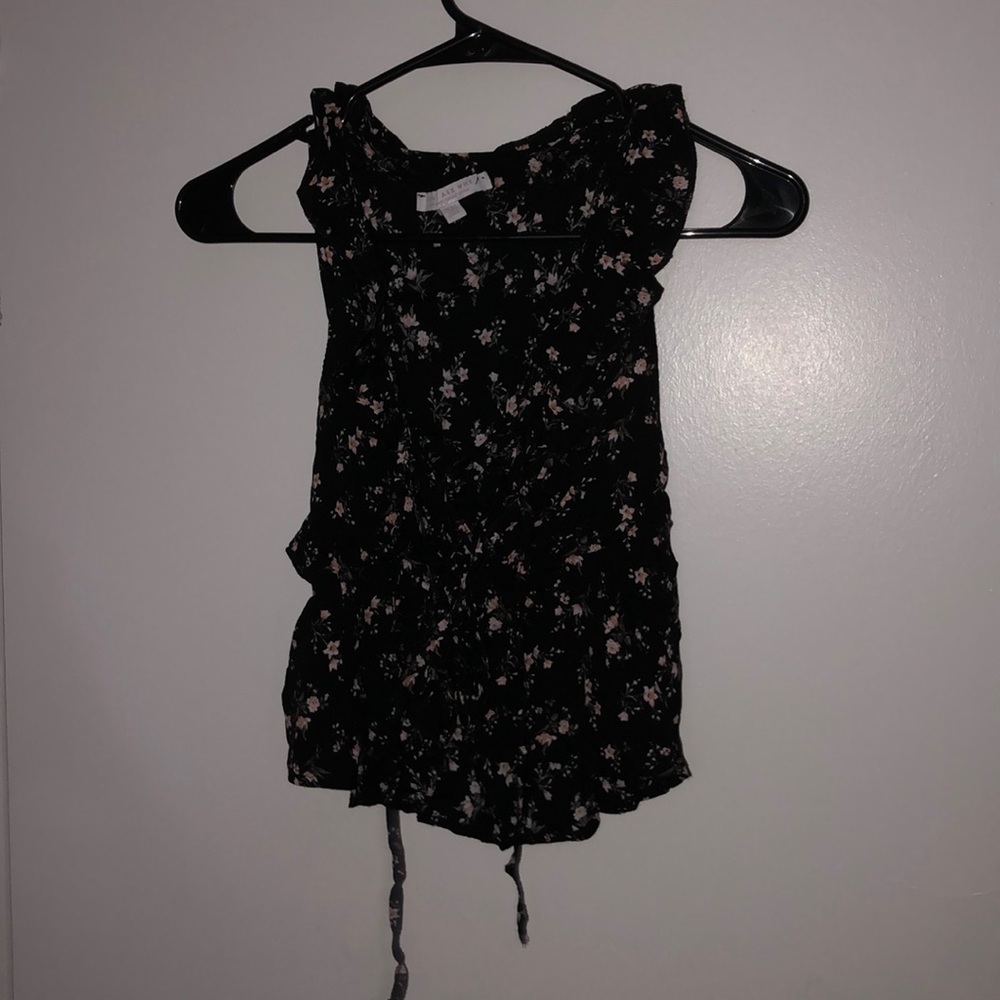 Black Floral Lace-Up Tank